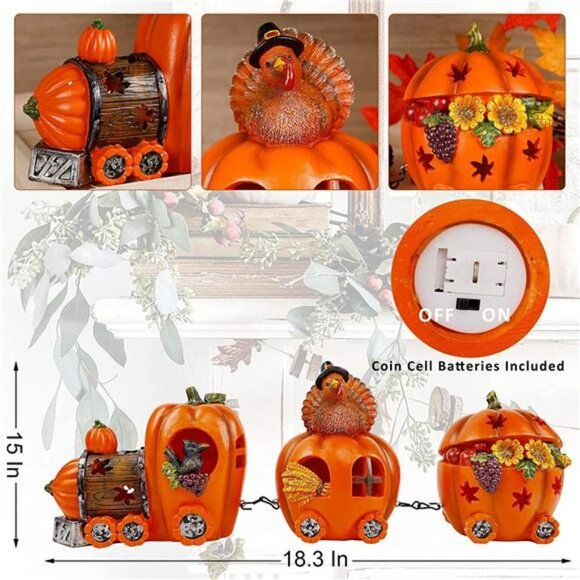 Thanksgiving Lighted Pumpkin Table Decorations - Picture 5 of 7